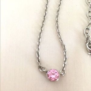 Round Faceted Pink Crystal/Silver Chain Necklace